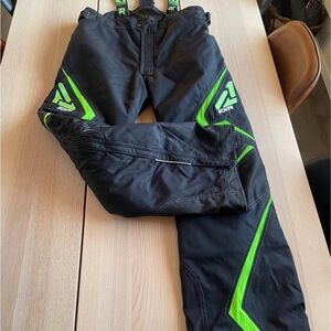 FXR kids snow pants black with neon accents youth size 16, youth FXR snow pants